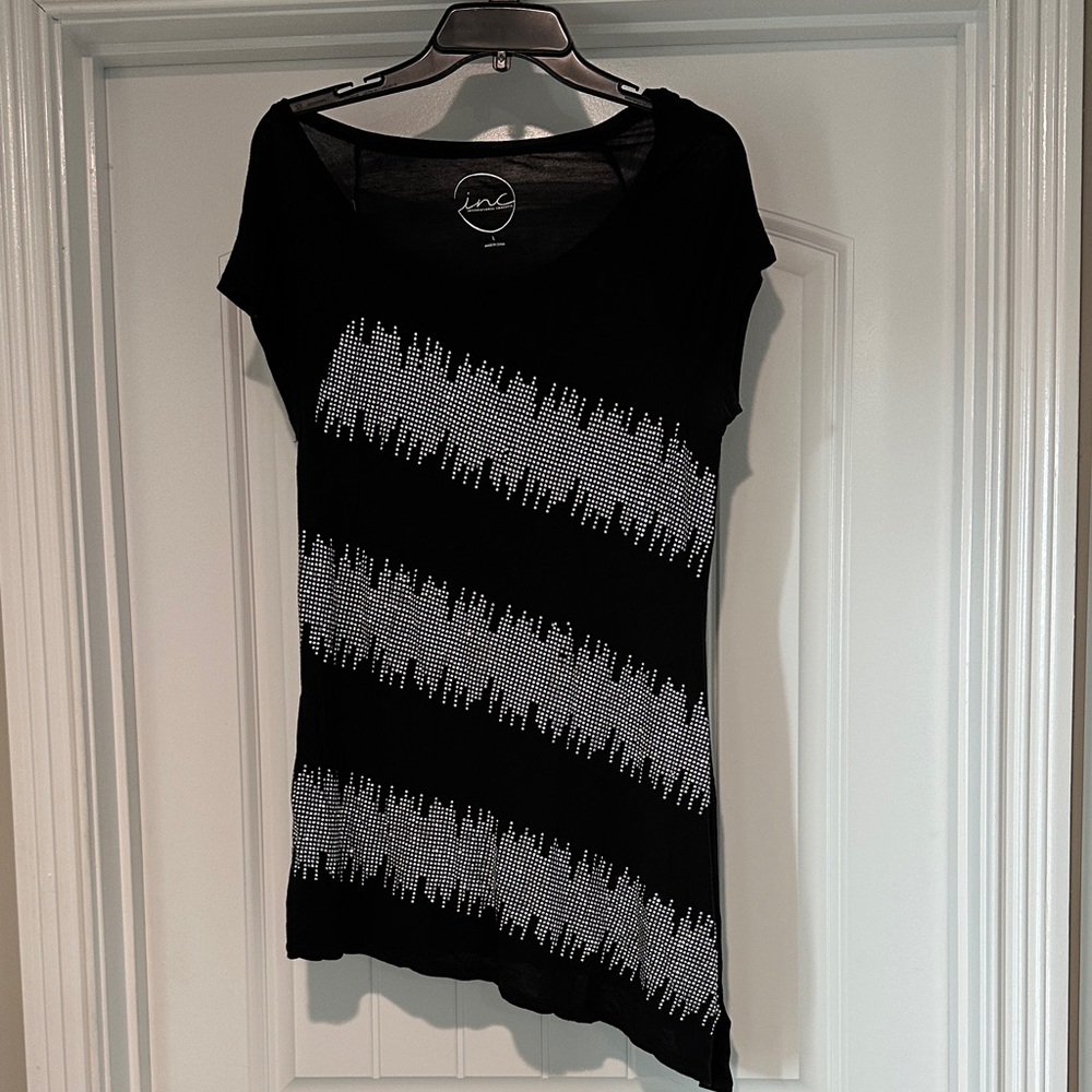 Black Short Sleeve Top with Rhinestone